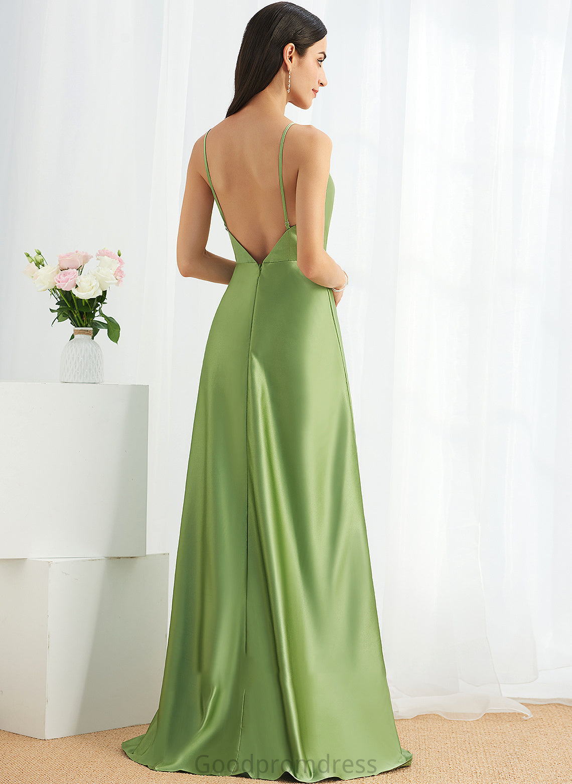 A-Line SplitFront Embellishment Fabric Neckline Silhouette CowlNeck Floor-Length Length Ashtyn Sleeveless Natural Waist Bridesmaid Dresses