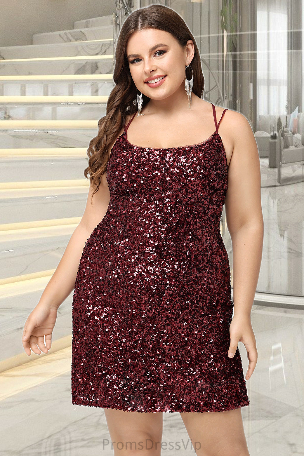 Penelope Bodycon Scoop Short/Mini Sequin Homecoming Dress With Sequins HLP0020489