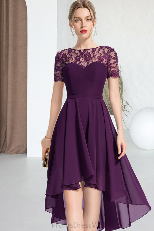 Laila A-line Scoop Asymmetrical Chiffon Lace Homecoming Dress HLP0020587