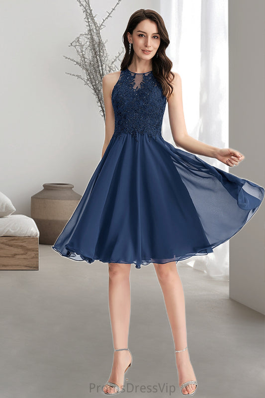 Ariana A-line Scoop Knee-Length Chiffon Lace Homecoming Dress With Beading HLP0020515