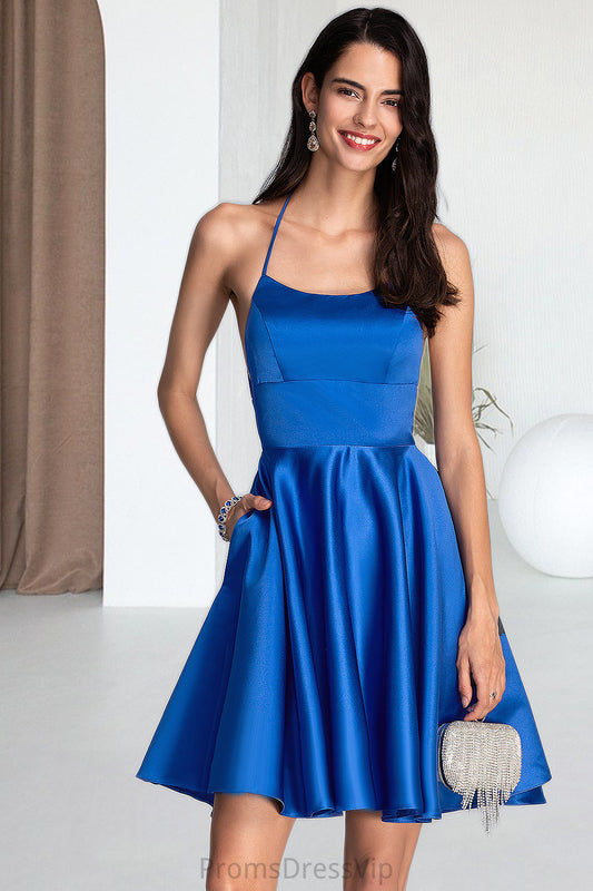 Everly A-line Square Short/Mini Satin Homecoming Dress HLP0020567