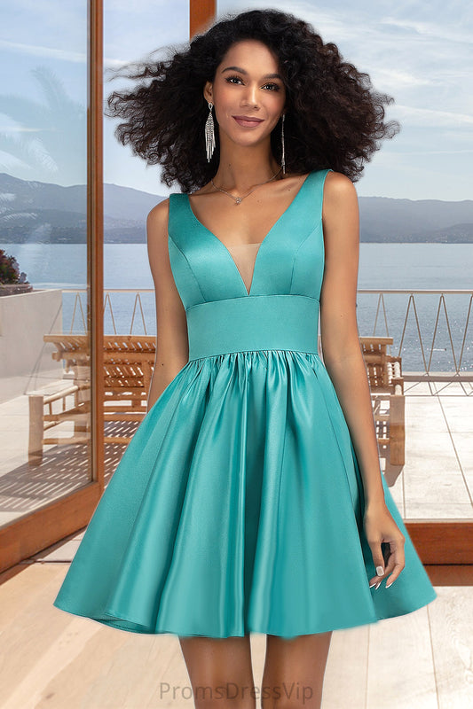 Layla A-line V-Neck Short/Mini Satin Homecoming Dress HLP0020570