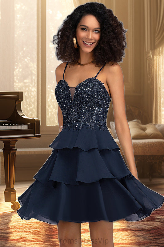 Madelyn A-line Sweetheart Short/Mini Chiffon Lace Homecoming Dress With Beading Sequins HLP0020576