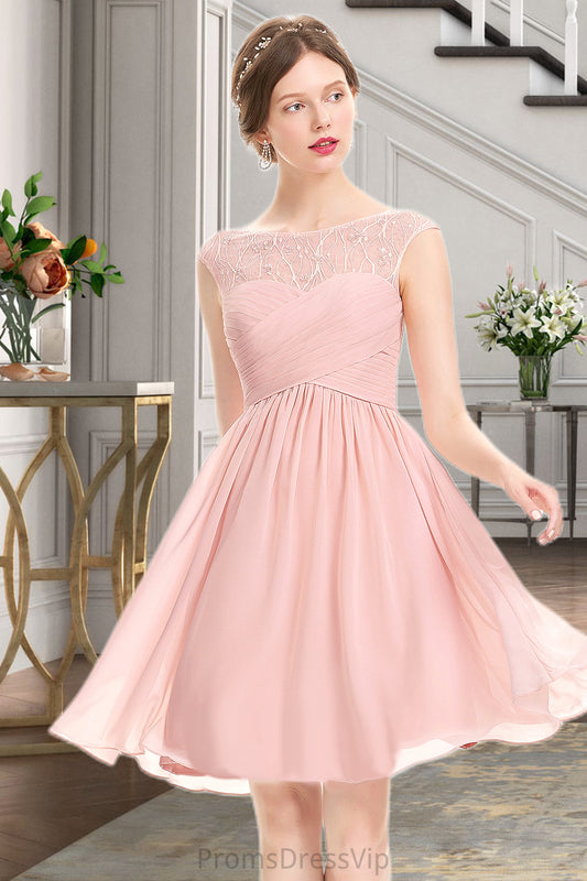 Jaidyn A-line Scoop Knee-Length Chiffon Tulle Homecoming Dress With Beading Ruffle HLP0020594