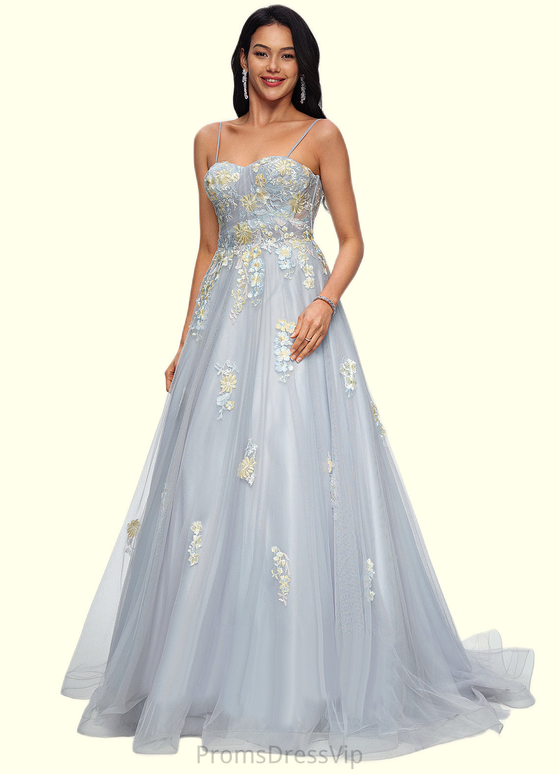 Kathy Ball-Gown/Princess Sweetheart Sweep Train Tulle Prom Dresses With Pleated HLP0022192