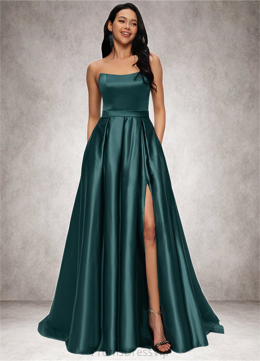 Ashlee Ball-Gown/Princess Sweep Train Satin Prom Dresses HLP0022207