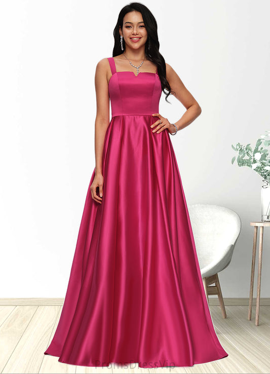 Raven Ball-Gown/Princess V-Neck Sweep Train Satin Prom Dresses HLP0022215