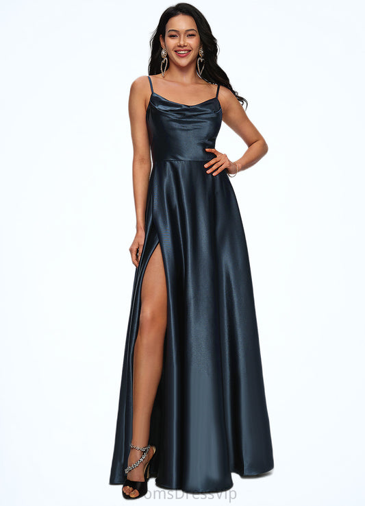 Cailyn A-line Cowl Floor-Length Stretch Satin Prom Dresses HLP0022216