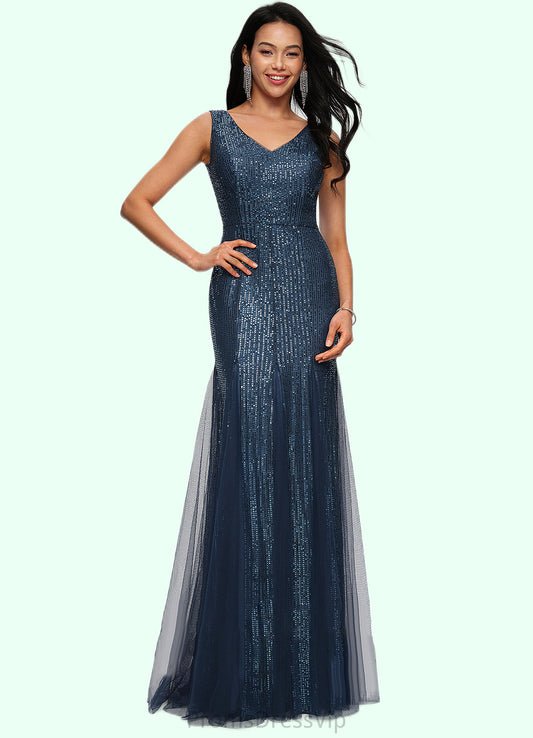 Kadence Sheath/Column V-Neck Floor-Length Sequin Prom Dresses HLP0022218