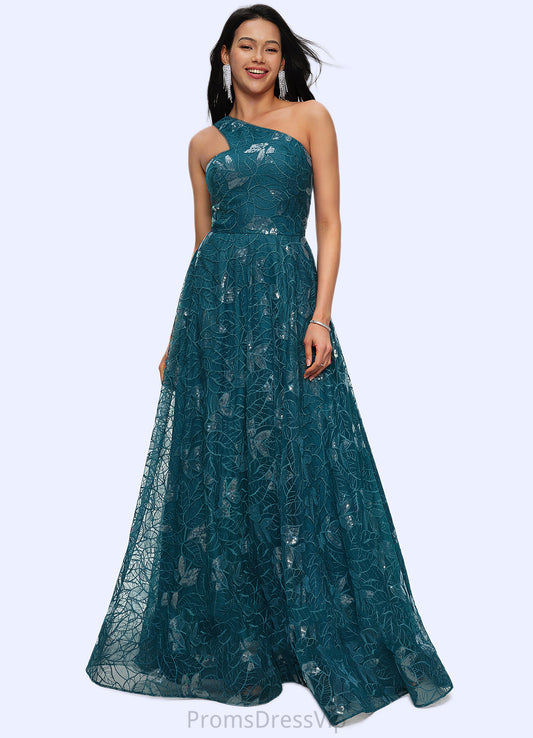 Sal A-line Asymmetrical Floor-Length Lace Prom Dresses With Sequins HLP0022219