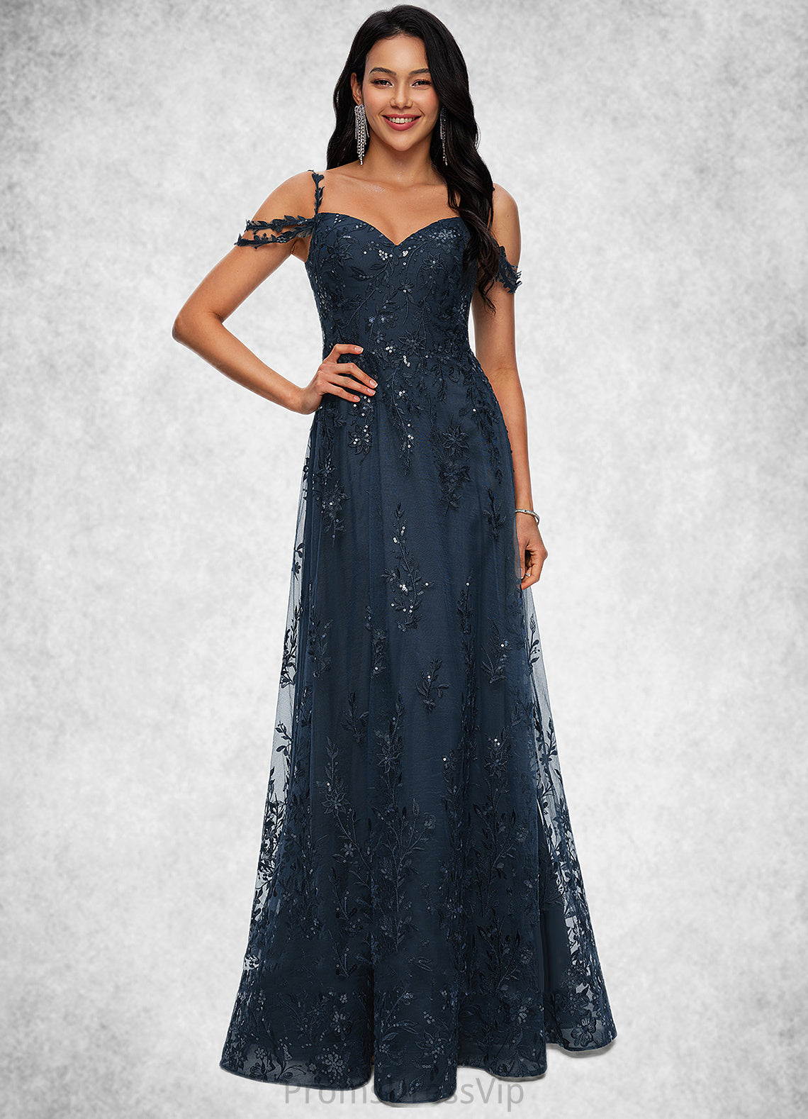 Aliyah A-line V-Neck Floor-Length Lace Prom Dresses With Sequins HLP0022222