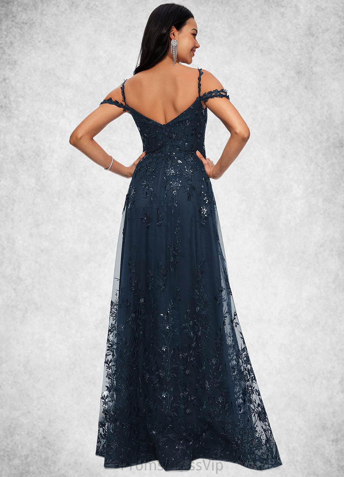 Aliyah A-line V-Neck Floor-Length Lace Prom Dresses With Sequins HLP0022222