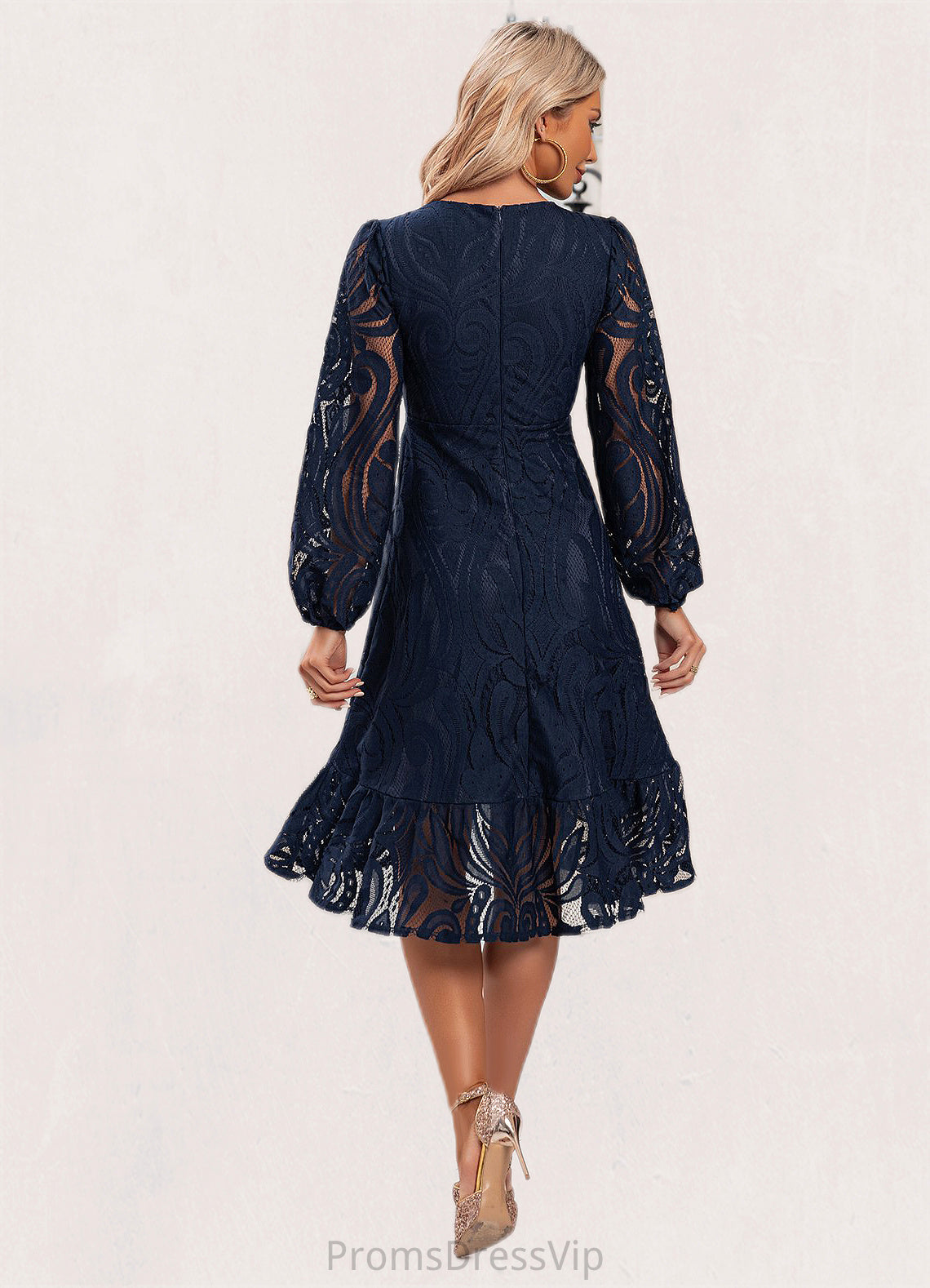 Princess Jacquard V-Neck Elegant A-line Lace Midi Dresses HLP0022269