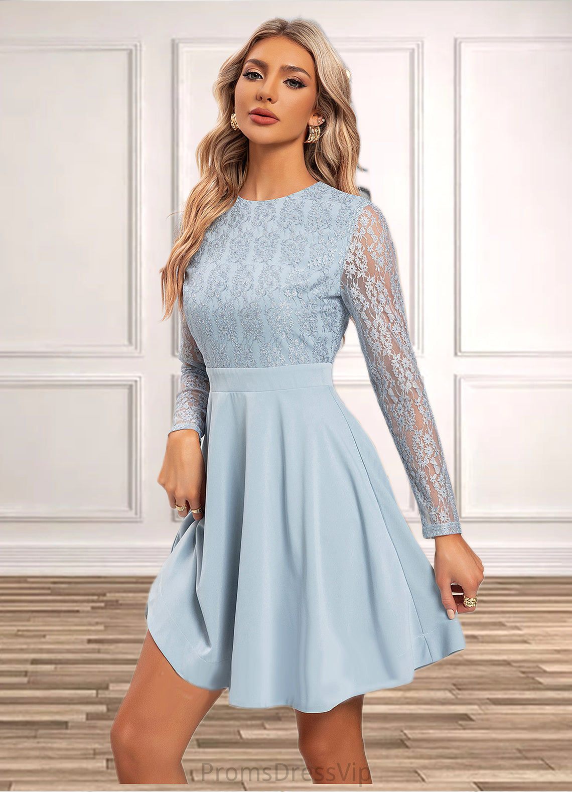 Josie Embroidered Scoop Elegant A-line Lace Mini Dresses HLP0022306