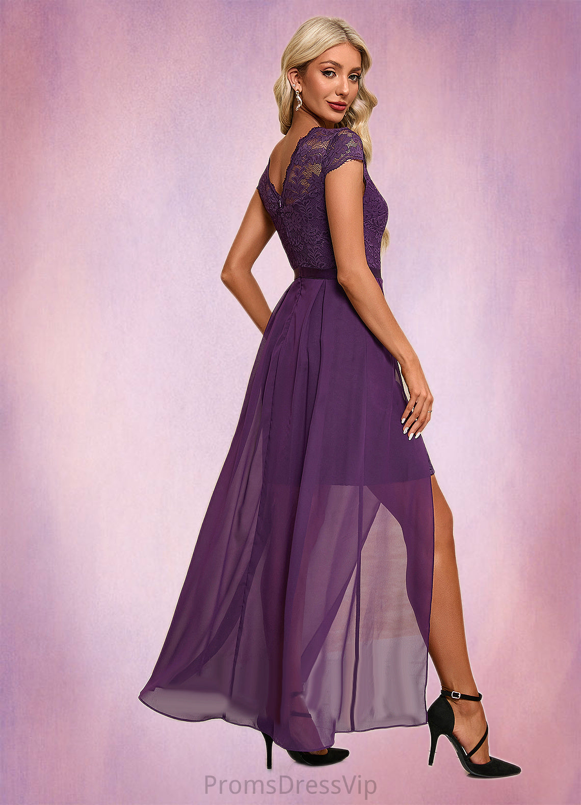 Lyric Illusion Elegant A-line Chiffon Lace Maxi Dresses HLP0022451