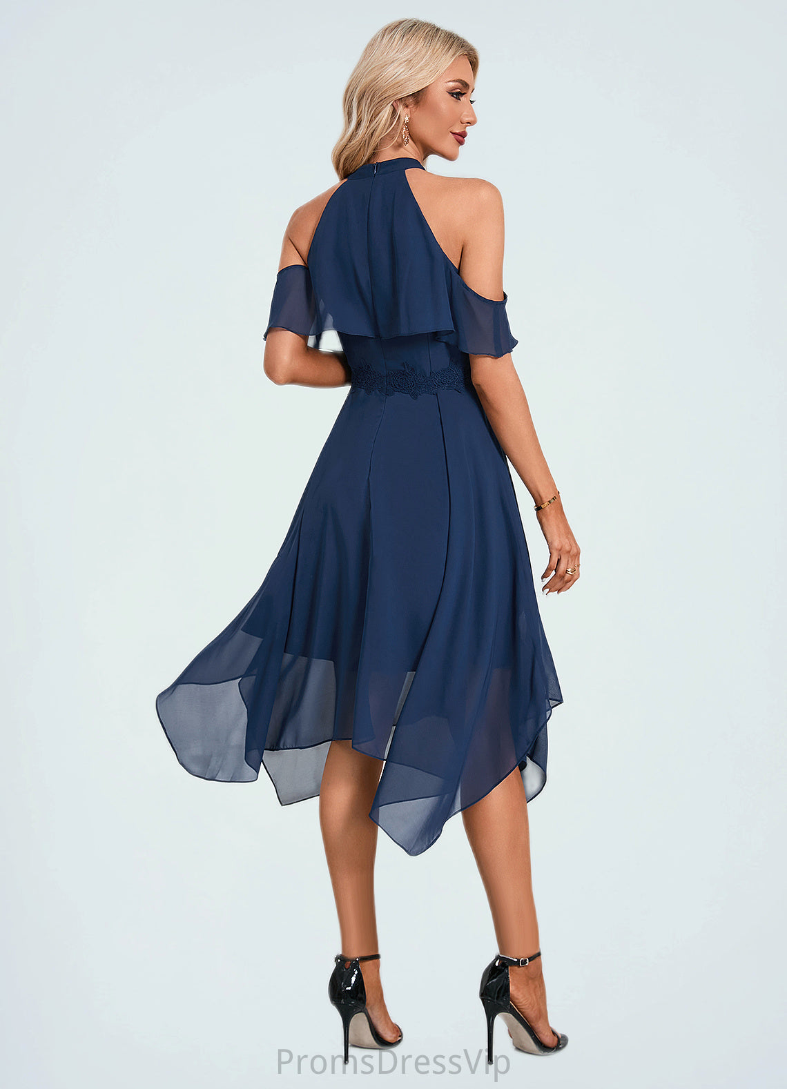 Lexi Appliques Lace Off the Shoulder Elegant A-line Chiffon Asymmetrical Dresses HLP0022489