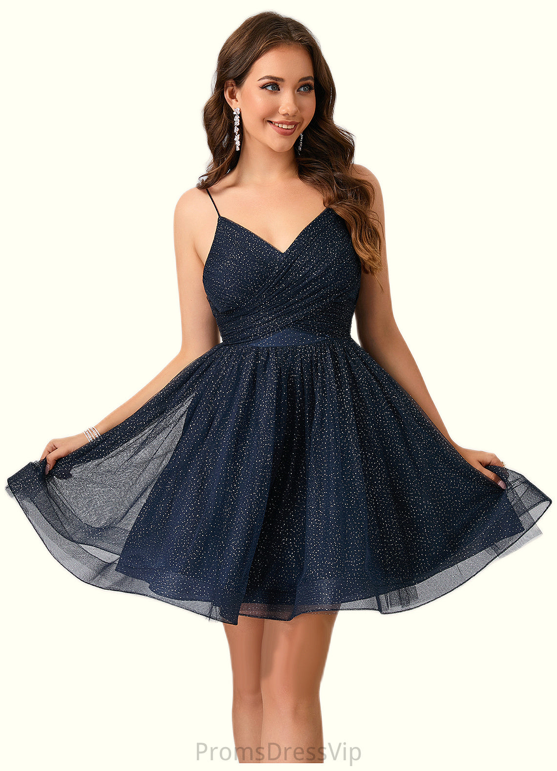 Selina Pleated V-Neck A-line Tulle Dresses HLP0022548