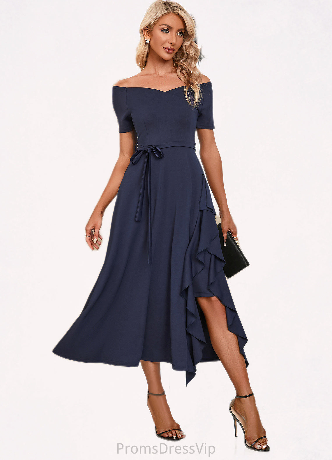 Mariela V-Neck Elegant A-line Cotton Blends Midi Dresses HLP0022561