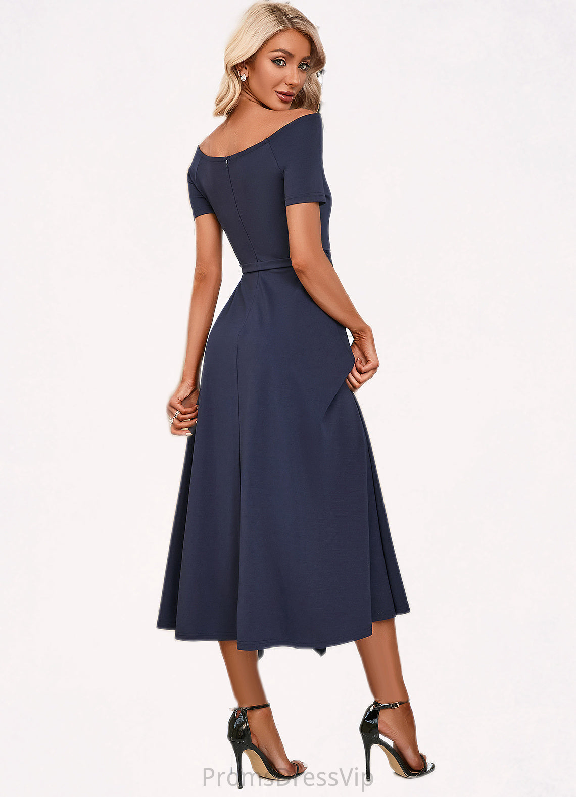Mariela V-Neck Elegant A-line Cotton Blends Midi Dresses HLP0022561