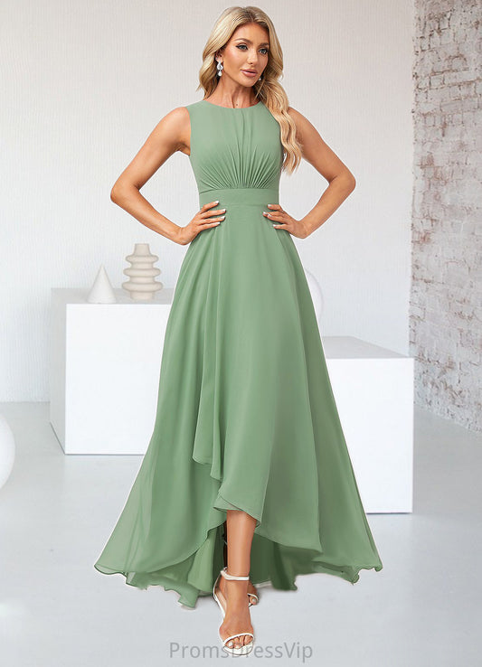 Sophronia A-line Scoop Asymmetrical Chiffon Bridesmaid Dress HLP0022589