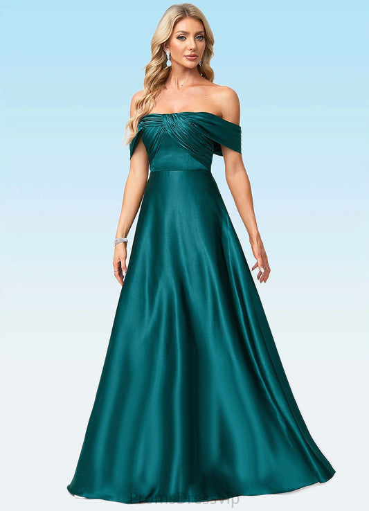 Hortensia A-line Off the Shoulder Floor-Length Stretch Satin Bridesmaid Dress HLP0022595
