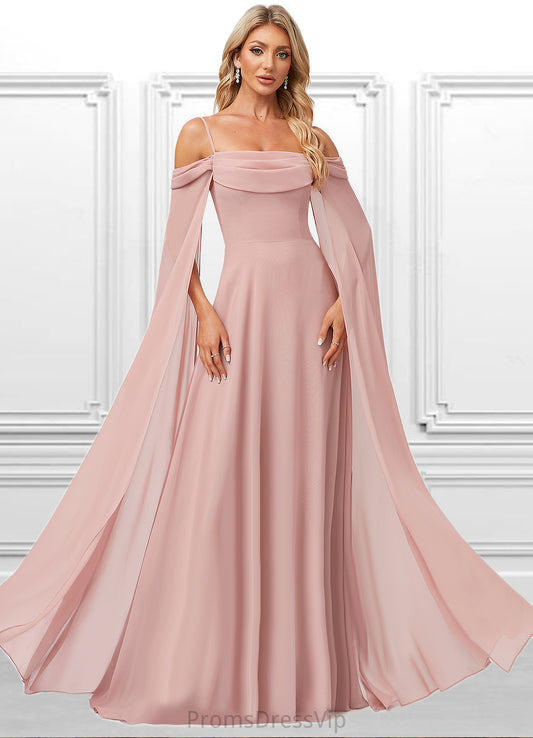 Meadow A-line Cold Shoulder Square Floor-Length Chiffon Bridesmaid Dress With Ruffle HLP0022598
