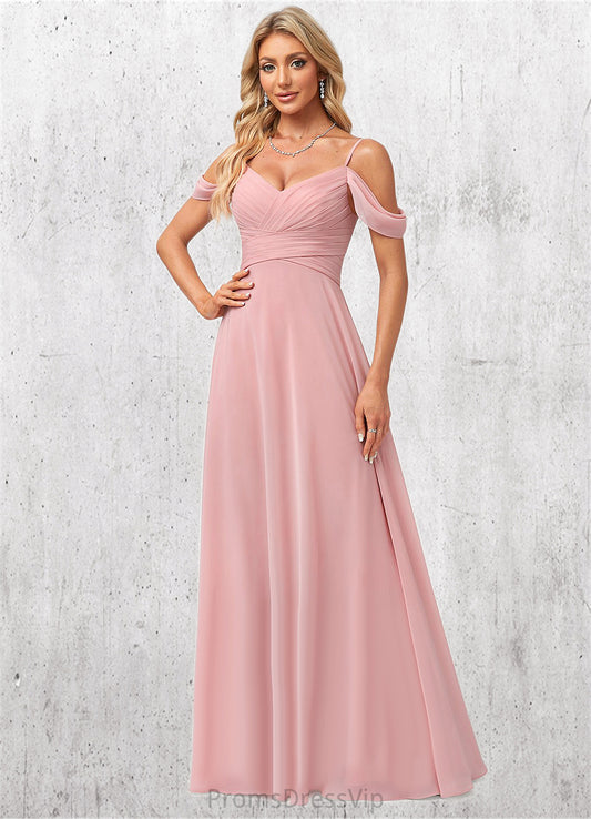 Lea A-line Cold Shoulder Floor-Length Chiffon Bridesmaid Dress HLP0022602