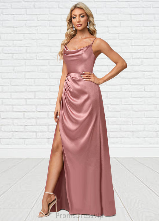 Katelyn A-line Cowl Floor-Length Stretch Satin Bridesmaid Dress HLP0022603