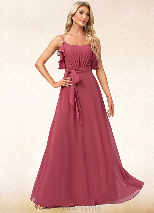 Florence A-line V-Neck Floor-Length Chiffon Bridesmaid Dress With Ruffle HLP0022604