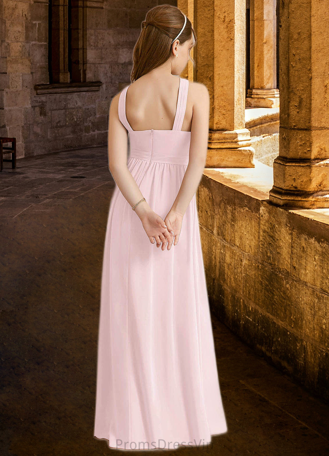 Frida A-Line Pleated Chiffon Floor-Length Junior Bridesmaid Dress Blushing Pink HLP0022849