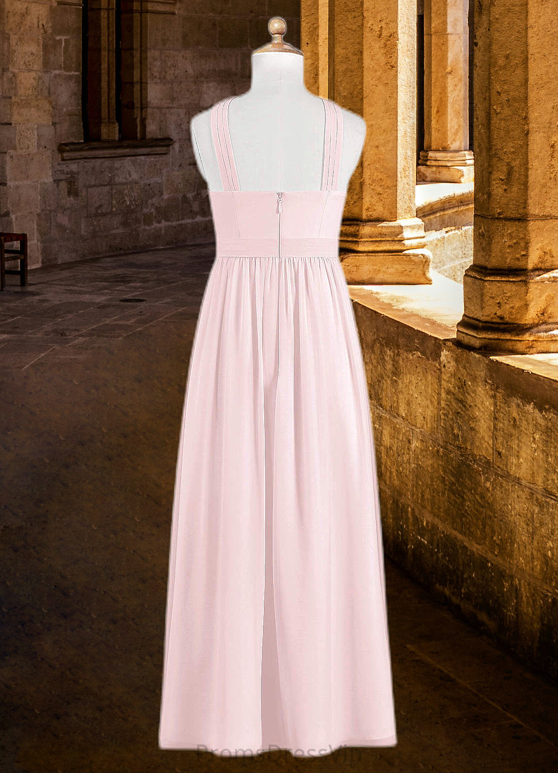 Frida A-Line Pleated Chiffon Floor-Length Junior Bridesmaid Dress Blushing Pink HLP0022849