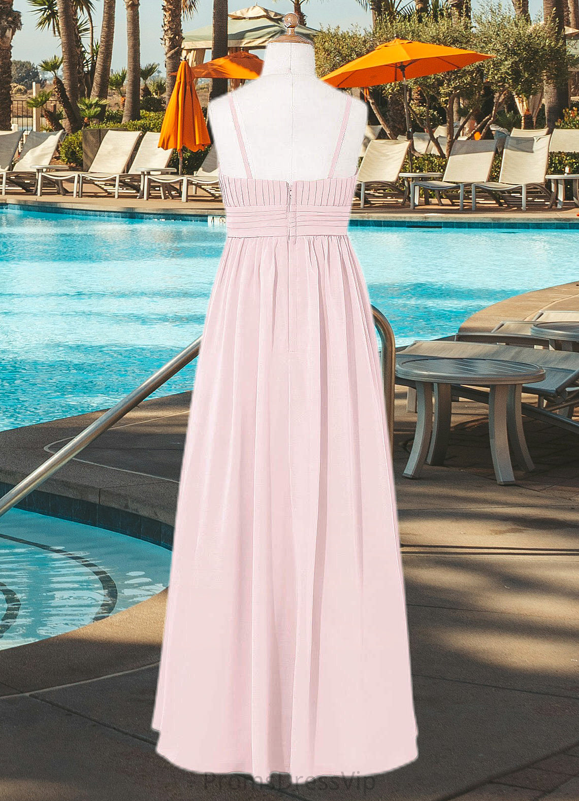 Jaylee A-Line Floral Chiffon Floor-Length Junior Bridesmaid Dress Blushing Pink HLP0022851