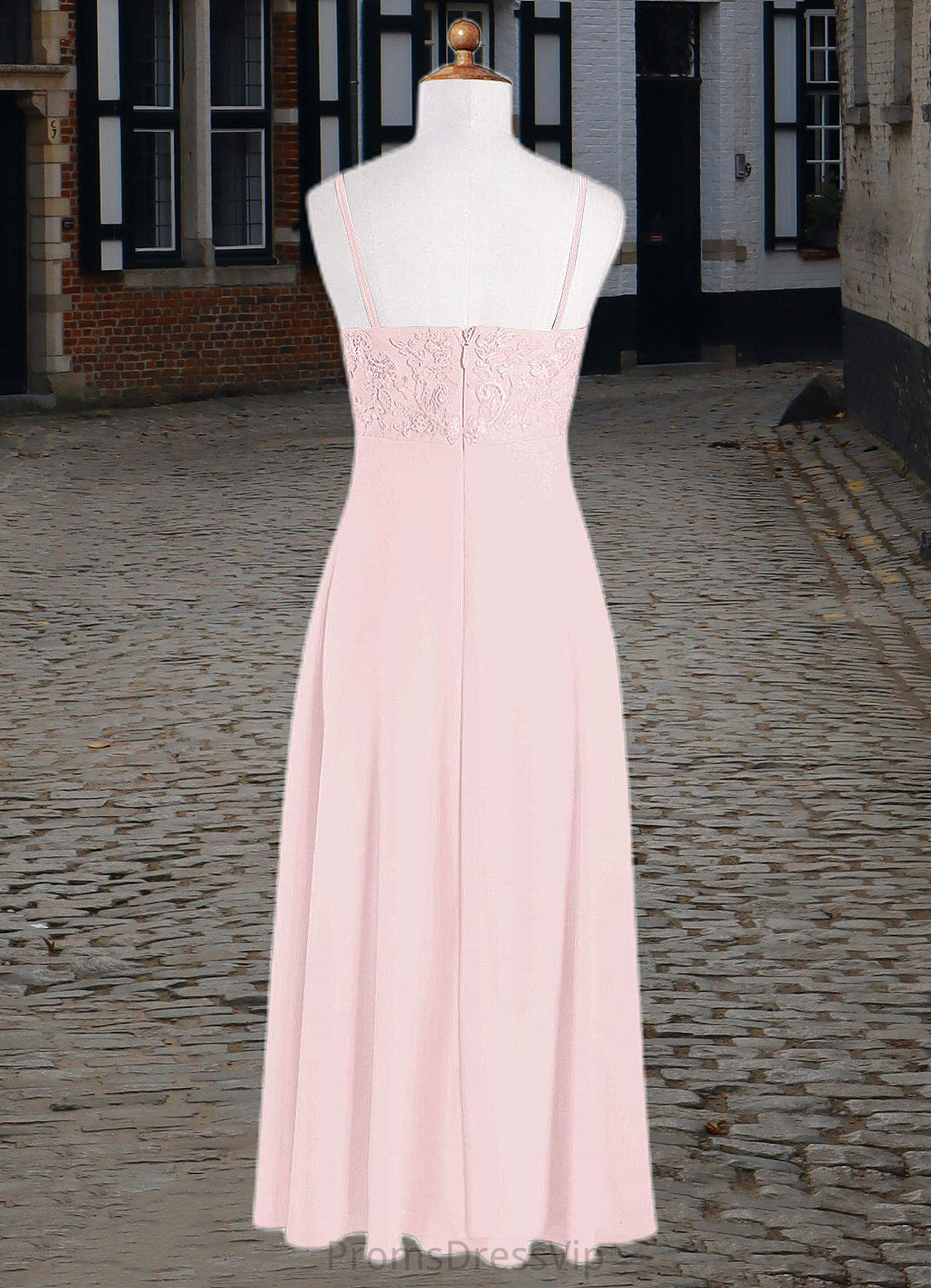 Jaylee A-Line Lace Chiffon Floor-Length Junior Bridesmaid Dress Blushing Pink HLP0022853