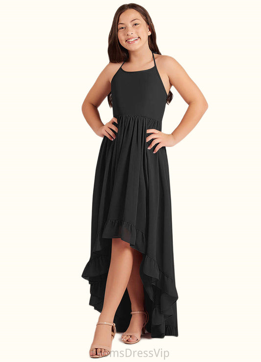 Cynthia A-Line Lace Chiffon Asymmetrical Junior Bridesmaid Dress black HLP0022855