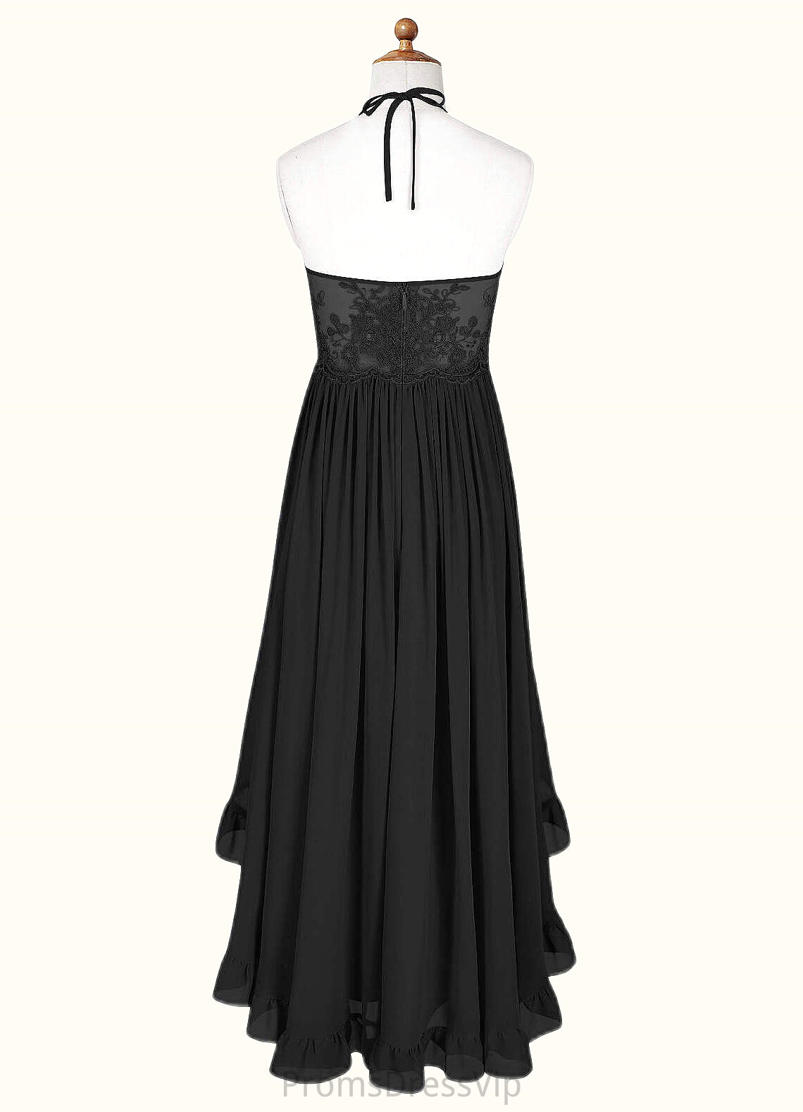 Cynthia A-Line Lace Chiffon Asymmetrical Junior Bridesmaid Dress black HLP0022855