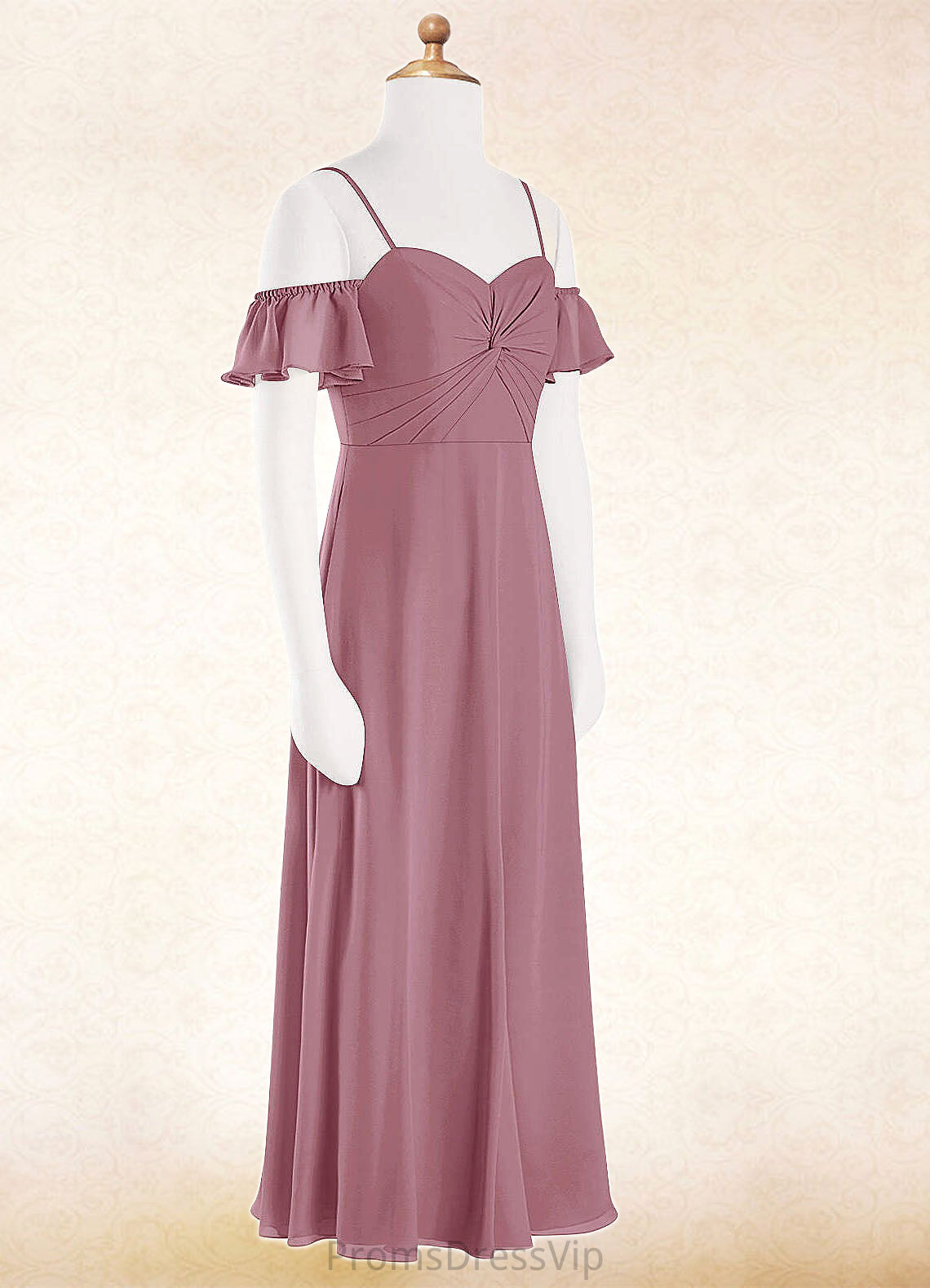 Makenna A-Line Off the Shoulder Chiffon Floor-Length Junior Bridesmaid Dress Vintage Mauve HLP0022859