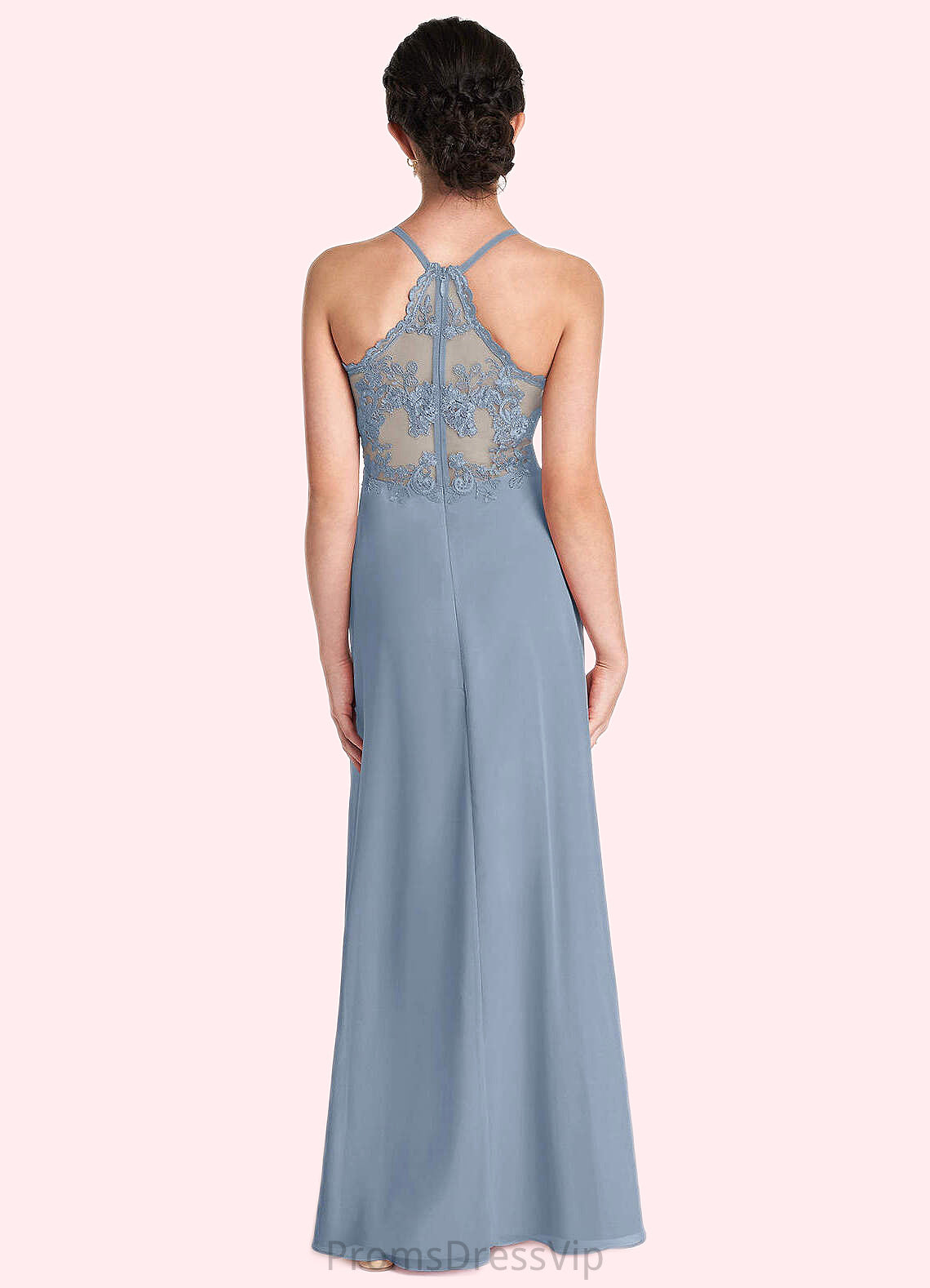 Mireya A-Line Lace Chiffon Floor-Length Junior Bridesmaid Dress dusty blue HLP0022860