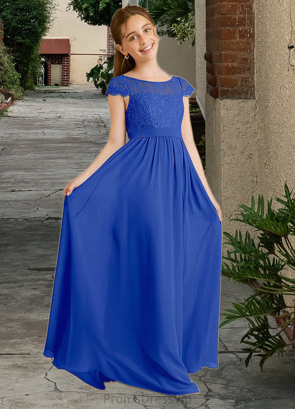Jaslene A-Line Pleated Chiffon Floor-Length Junior Bridesmaid Dress Royal Blue HLP0022863