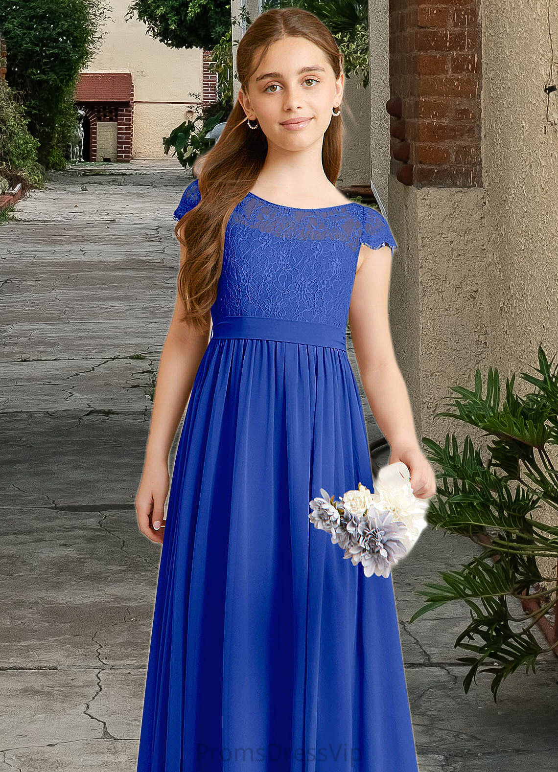 Jaslene A-Line Pleated Chiffon Floor-Length Junior Bridesmaid Dress Royal Blue HLP0022863