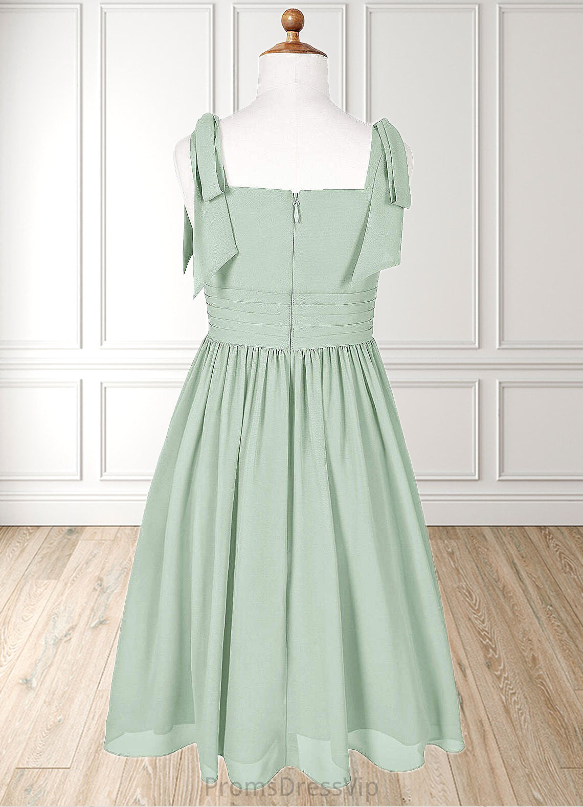 Val A-Line Pleated Chiffon Mini Junior Bridesmaid Dress Agave HLP0022864