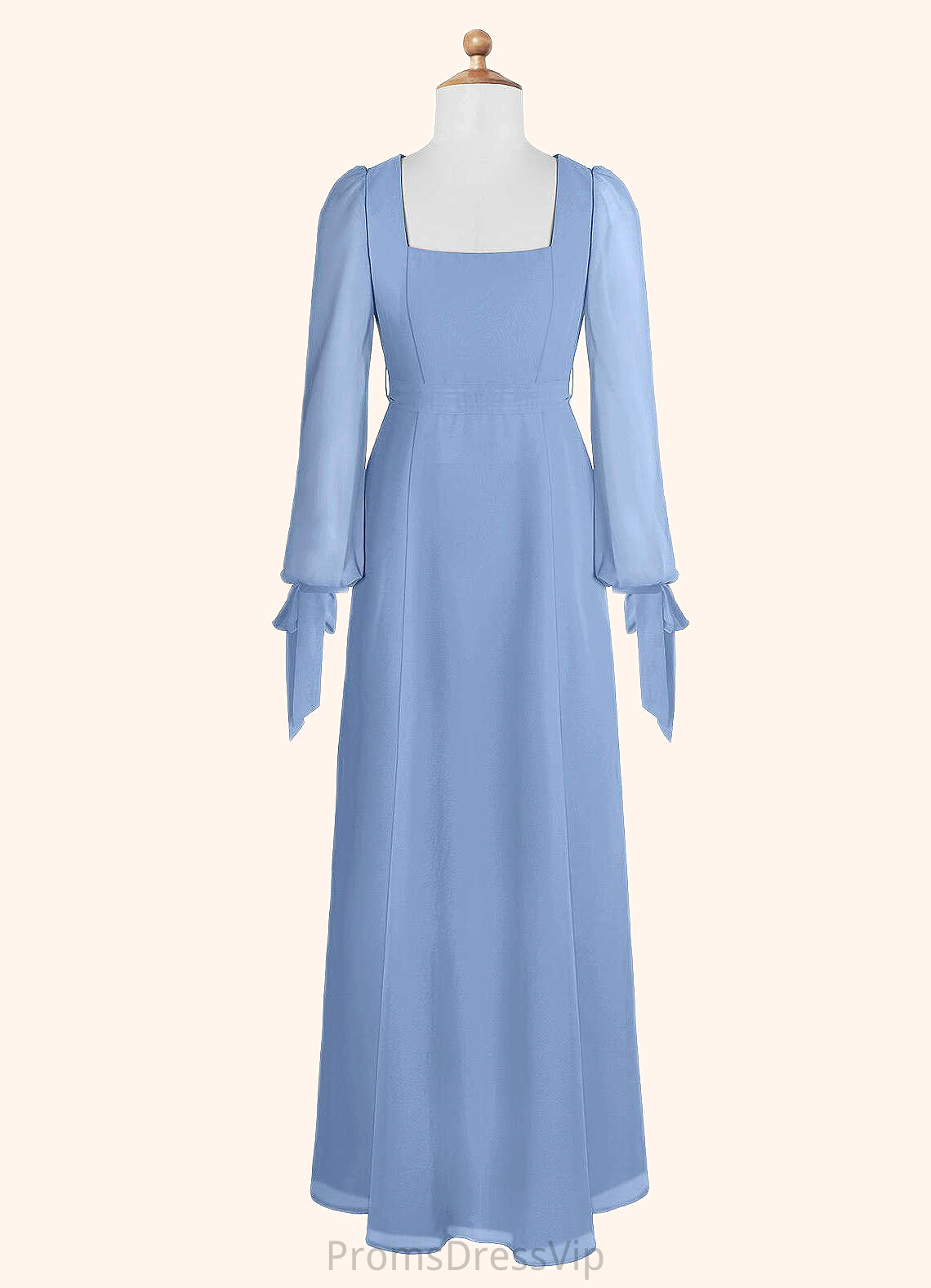 Rosalyn A-Line Chiffon Floor-Length Junior Bridesmaid Dress with Pockets Steel Blue HLP0022867