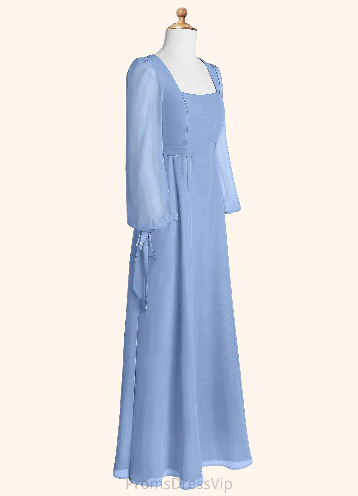Rosalyn A-Line Chiffon Floor-Length Junior Bridesmaid Dress with Pockets Steel Blue HLP0022867