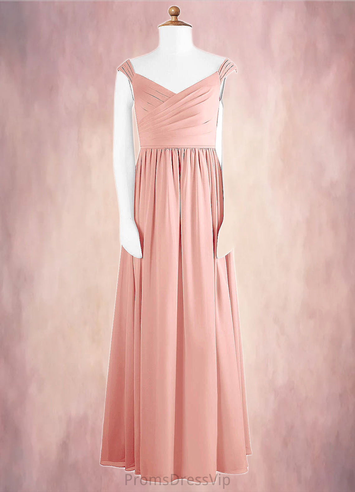 Livia A-Line Pleated Chiffon Floor-Length Junior Bridesmaid Dress Rosette HLP0022868