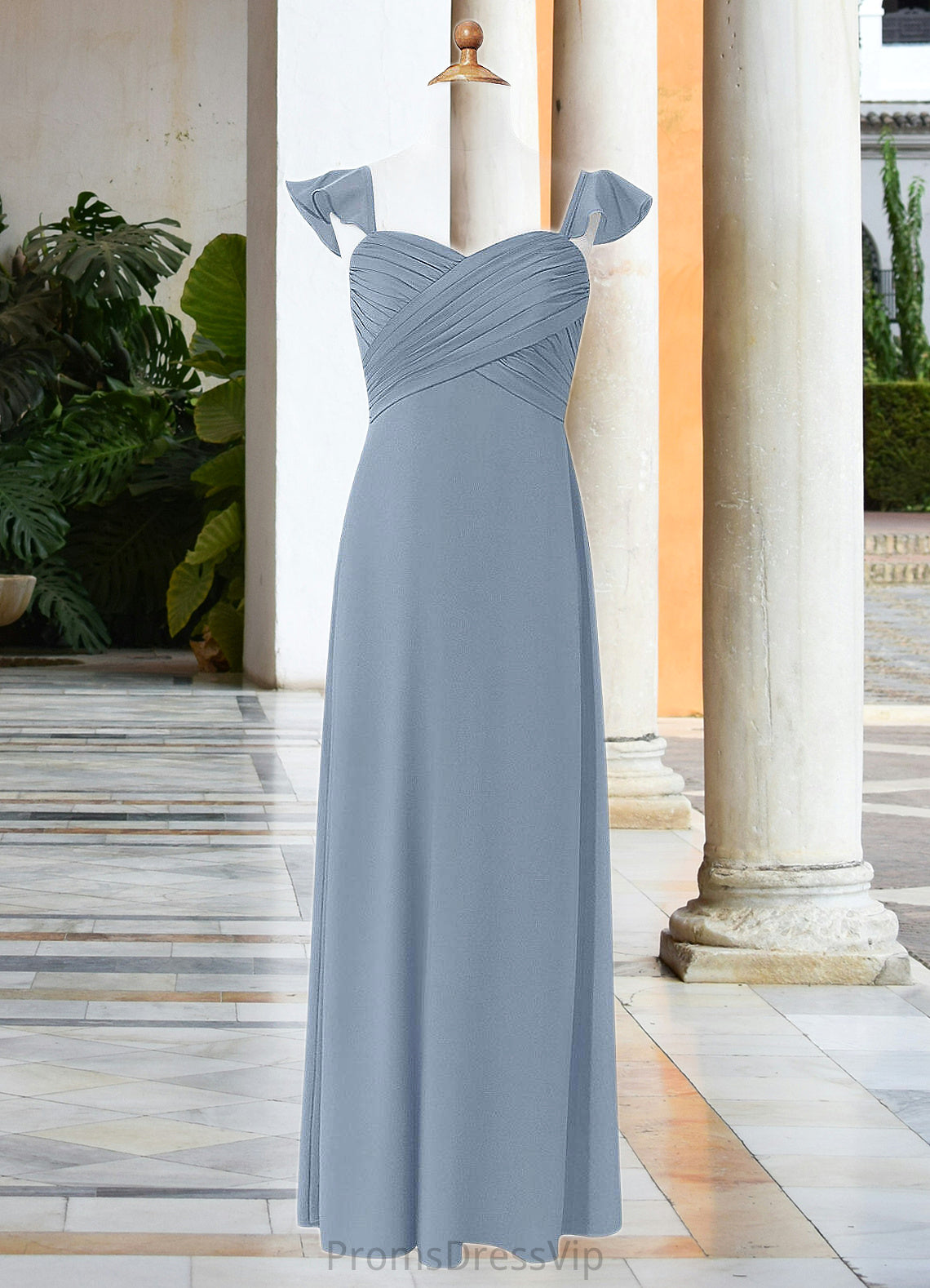 Jordyn A-Line Sweetheart Neckline Chiffon Floor-Length Junior Bridesmaid Dress dusty blue HLP0022869