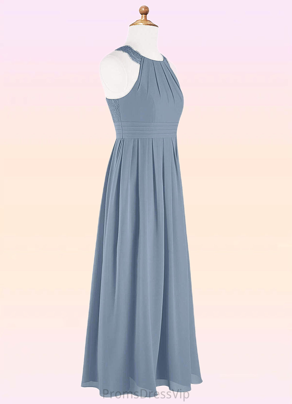 Yareli A-Line Lace Chiffon Floor-Length Junior Bridesmaid Dress dusty blue HLP0022871