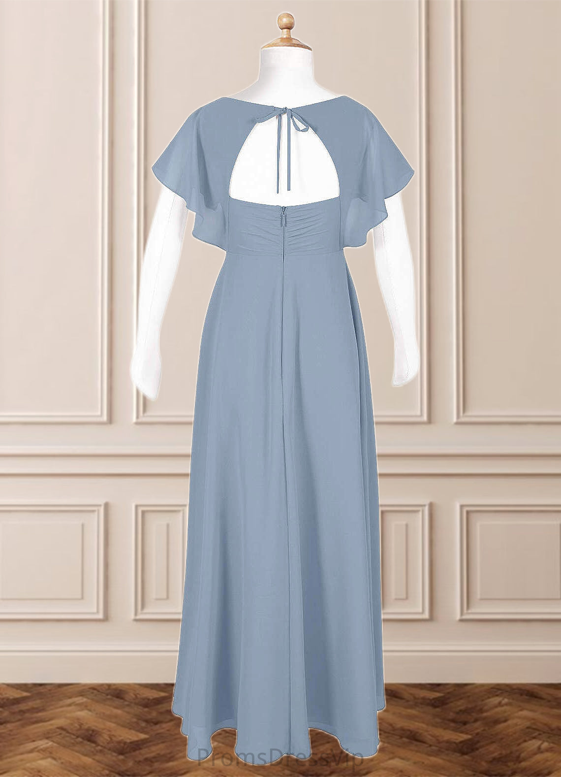 Mila A-Line Ruched Chiffon Floor-Length Junior Bridesmaid Dress dusty blue HLP0022872