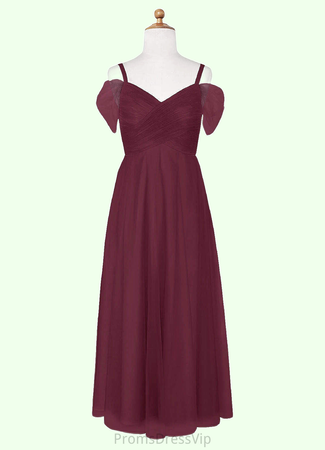 Ansley A-Line Off the Shoulder Tulle Floor-Length Junior Bridesmaid Dress Cabernet HLP0022873