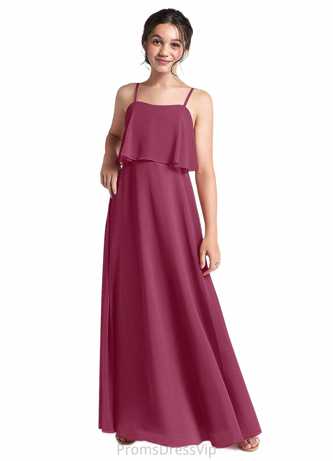 Judy A-Line Ruched Chiffon Floor-Length Junior Bridesmaid Dress Mulberry HLP0022874