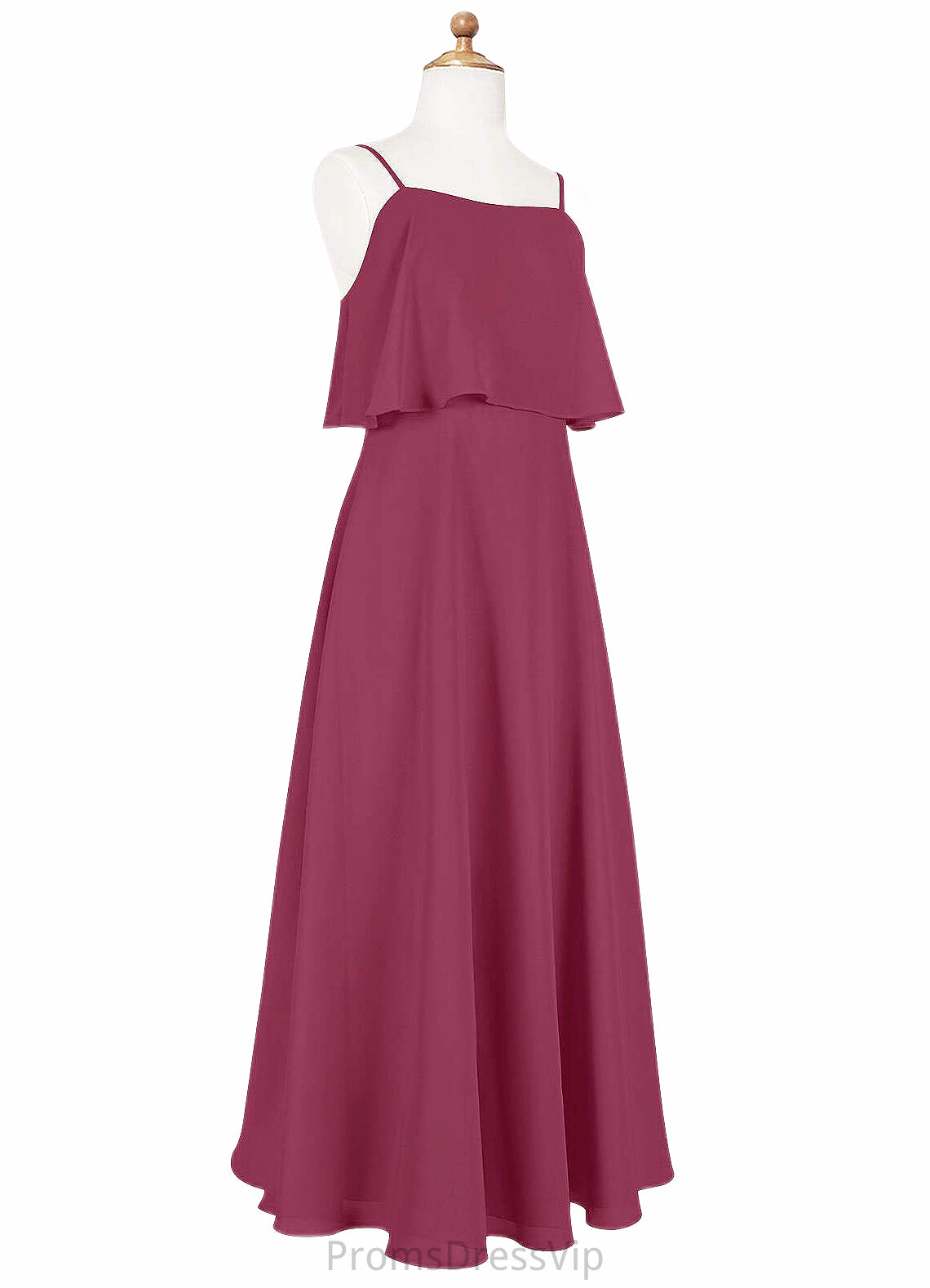 Judy A-Line Ruched Chiffon Floor-Length Junior Bridesmaid Dress Mulberry HLP0022874
