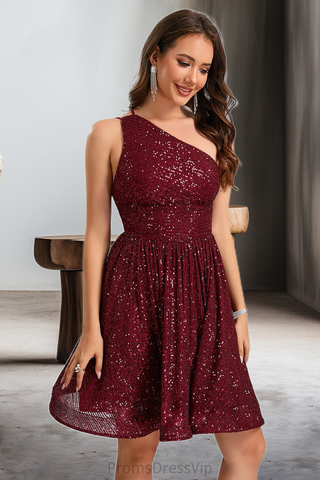 Grace A-line One Shoulder Short/Mini Sequin Homecoming Dress With Sequins HLP0020485